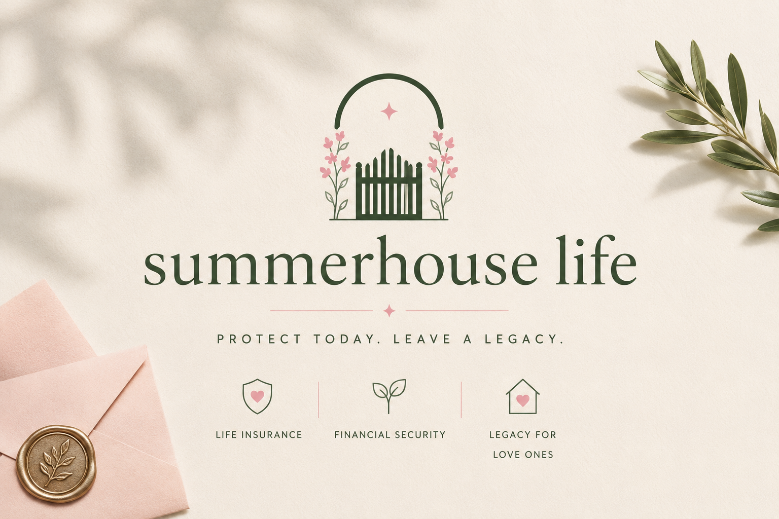 Summerhouse Life brand mark: a garden gate beneath a flowering arch, with the tagline protect today, leave a legacy